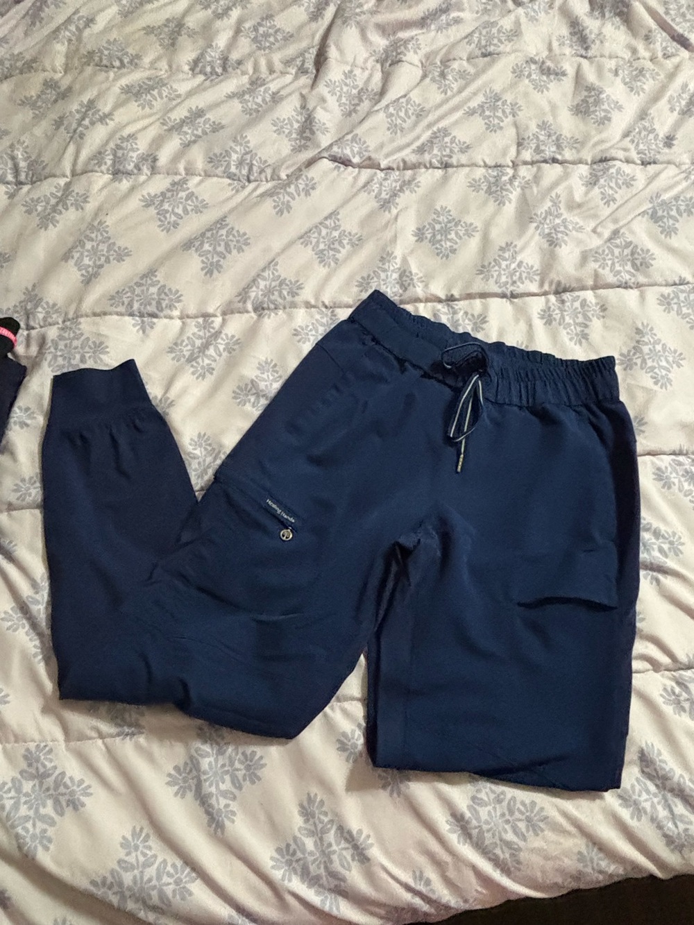 healing hands Navy Drawstring Jogger Pants with Zipper Pocket